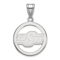 Sterling Silver Rhodium-plated LogoArt Oklahoma State University O-s-u Small Circle Pendant view 1