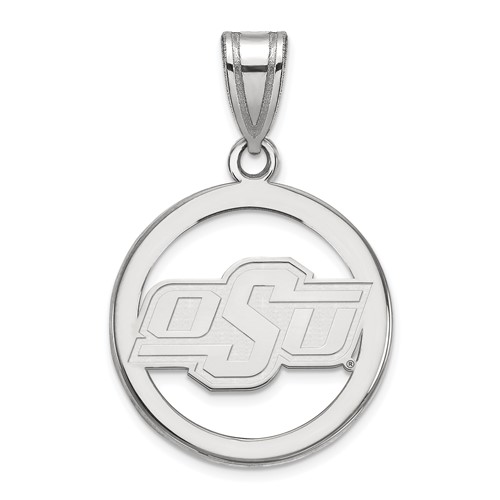 Sterling Silver Rhodium-plated LogoArt Oklahoma State University O-s-u Small Circle Pendant