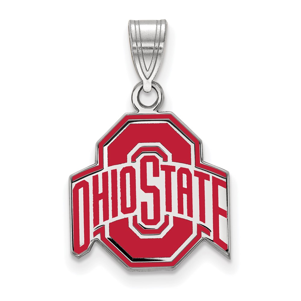 Sterling Silver Rhodium-plated LogoArt the Ohio State University Medium Enameled Pendant