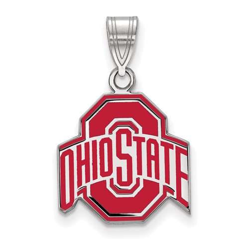 Sterling Silver Rhodium-plated LogoArt the Ohio State University Medium Enameled Pendant