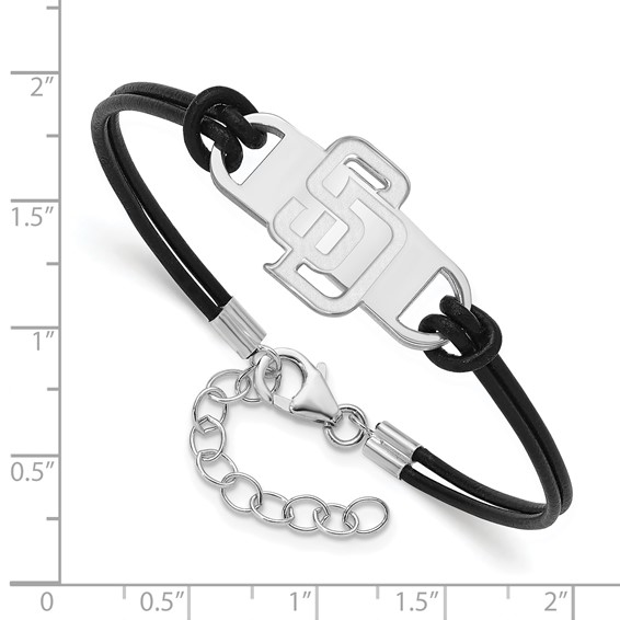 Sterling Silver Rhodium Plated Major League Baseball LogoArt San Diego Padres S-D Leather Bracelet