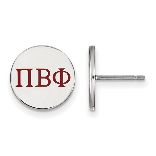 Sterling Silver Rhodium-plated LogoArt Pi Beta Phi Sorority Greek Letters Color Enamel Post Earrings