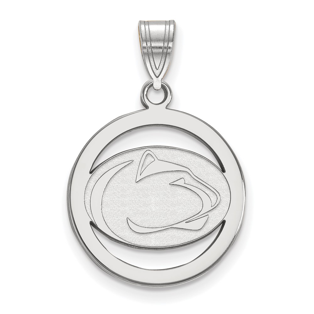 Sterling Silver Rhodium-plated LogoArt Penn State University Lion Medium Circle Pendant