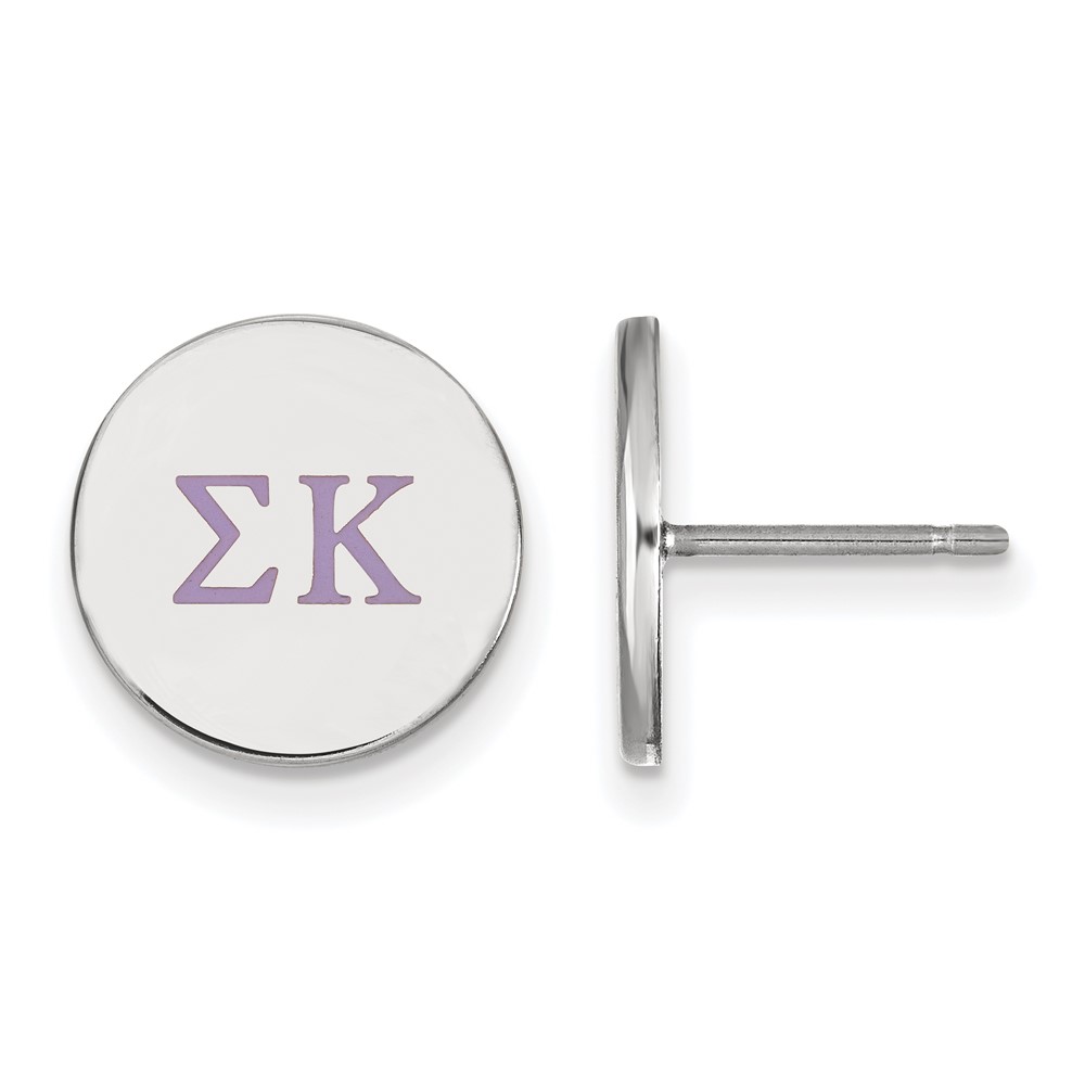 Sterling Silver Rhodium-plated LogoArt Sigma Kappa Sorority Greek Letters Color Enamel Post Earrings