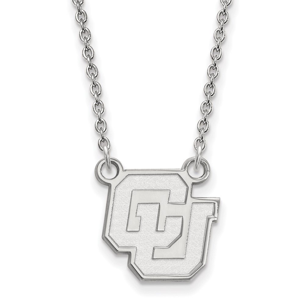 Sterling Silver Rhodium-plated LogoArt University of Colorado C-u Small Pendant Necklace, 18"