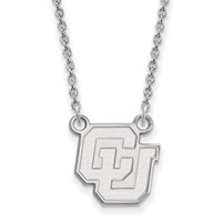 Sterling Silver Rhodium-plated LogoArt University of Colorado C-u Small Pendant Necklace, 18" view 1