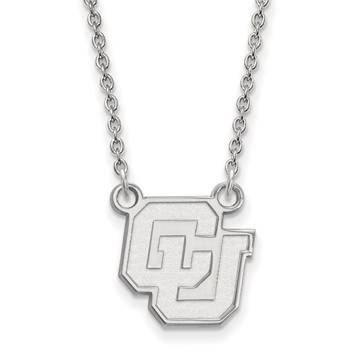 Sterling Silver Rhodium-plated LogoArt University of Colorado C-u Small Pendant Necklace, 18"