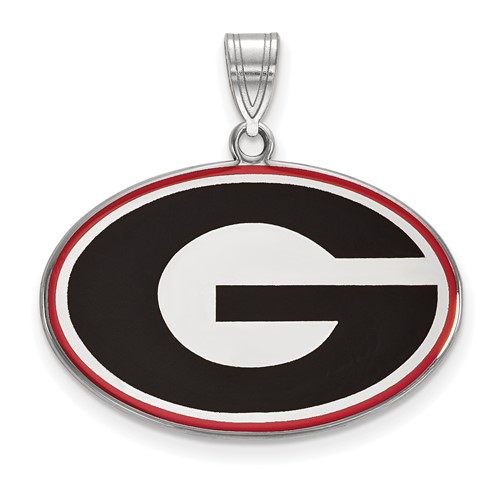 Sterling Silver Rhodium-plated LogoArt University of Georgia Letter G Large Enameled Pendant
