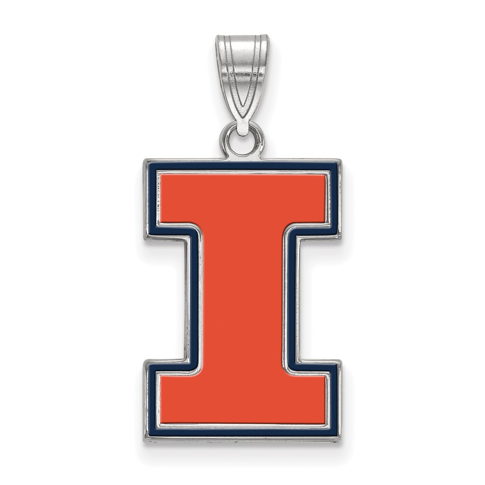 Sterling Silver Rhodium-plated LogoArt University of Illinois Letter I Large Enameled Pendant