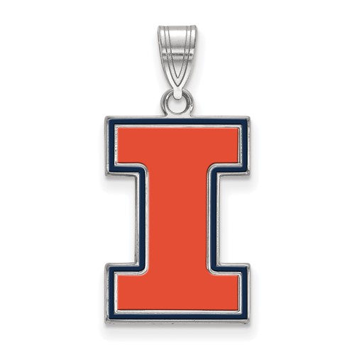 Sterling Silver Rhodium-plated LogoArt University of Illinois Letter I Large Enameled Pendant
