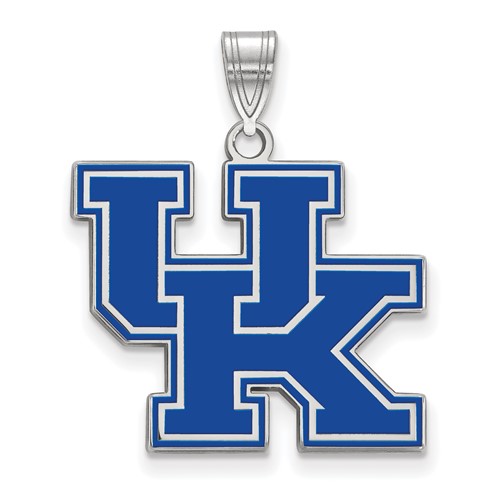 Sterling Silver Rhodium-plated LogoArt University of Kentucky U-k Large Enameled Pendant