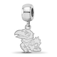 Sterling Silver Rhodium-plated LogoArt University of Kansas Jayhawk Small Dangle Bead Charm view 1