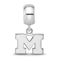 Sterling Silver Rhodium-plated LogoArt University of Michigan Letter M Extra Small Dangle Bead Charm view 3