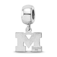 Sterling Silver Rhodium-plated LogoArt University of Michigan Letter M Extra Small Dangle Bead Charm view 5