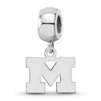 Sterling Silver Rhodium-plated LogoArt University of Michigan Letter M Extra Small Dangle Bead Charm view 1