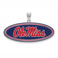 Sterling Silver Rhodium-plated LogoArt University of Mississippi Ole Miss Large Oval Enameled Pendant view 1