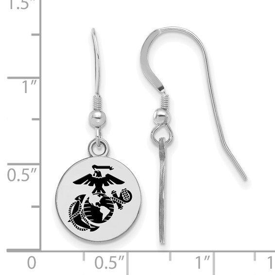 Sterling Silver Rh-Plat U.S. Marine Corps Epoxied Disc Dangle Earrings