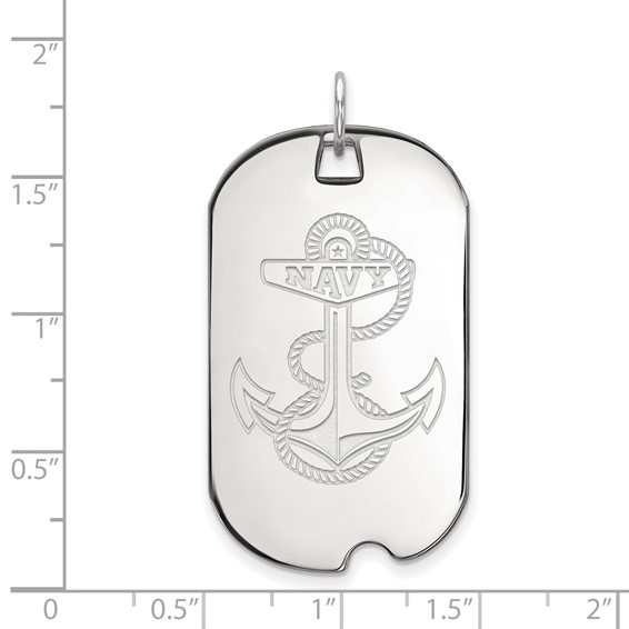 Sterling Silver Rhodium-plated LogoArt US Naval Academy Anchor Large Dog Tag Pendant