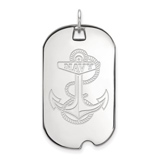 Sterling Silver Rhodium-plated LogoArt US Naval Academy Anchor Large Dog Tag Pendant