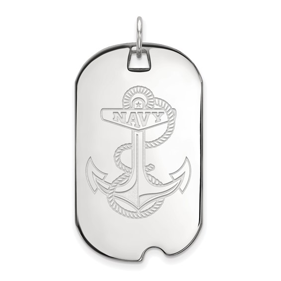 Sterling Silver Rhodium-plated LogoArt US Naval Academy Anchor Large Dog Tag Pendant