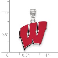 Sterling Silver Rhodium-plated LogoArt University of Wisconsin Letter W Large Enameled Pendant view 2