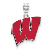 Sterling Silver Rhodium-plated LogoArt University of Wisconsin Letter W Large Enameled Pendant view 1
