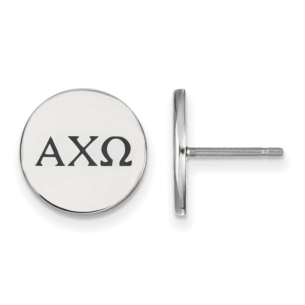 Sterling Silver Rhodium-plated LogoArt Alpha Chi Omega Sorority Greek Letters Black Enamel Post Earrings