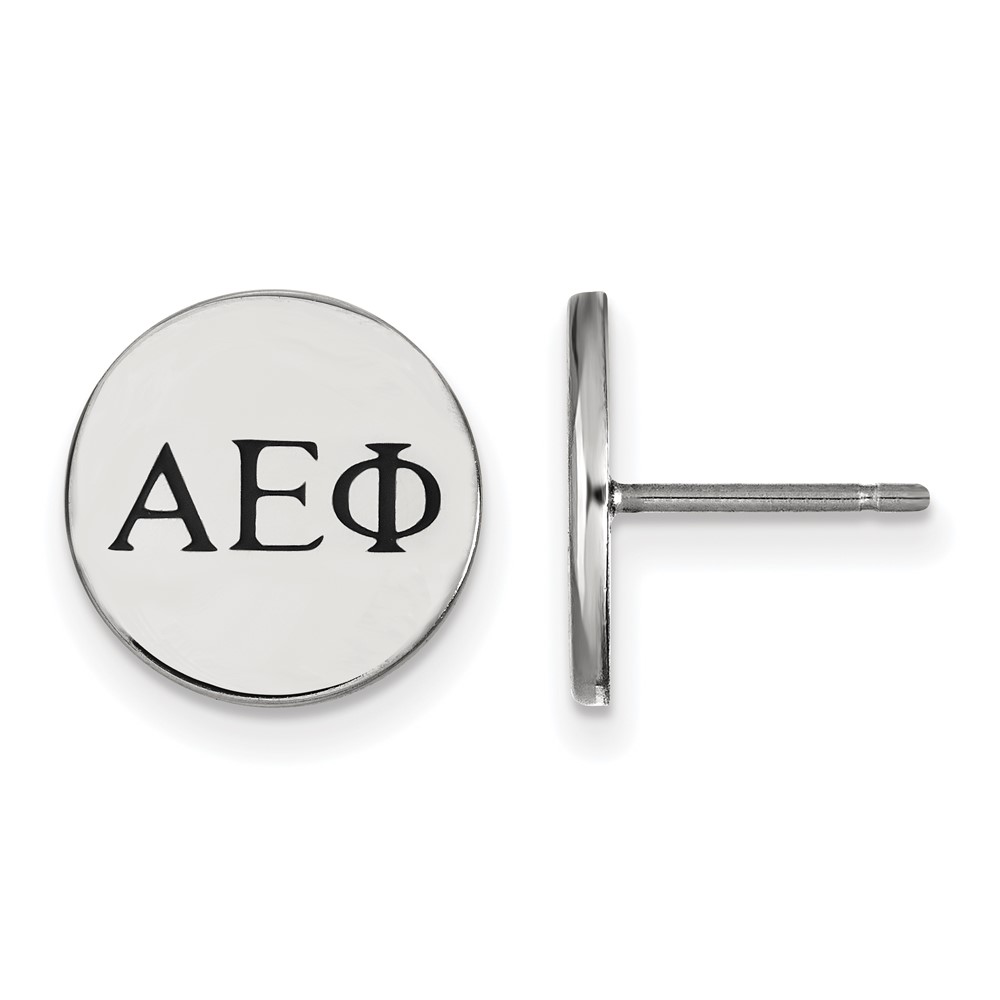 Sterling Silver Rhodium-plated LogoArt Alpha Epsilon Phi Sorority Greek Letters Black Enamel Post Earrings