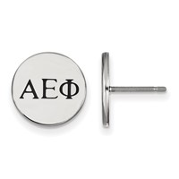 Sterling Silver Rhodium-plated LogoArt Alpha Epsilon Phi Sorority Greek Letters Black Enamel Post Earrings view 1