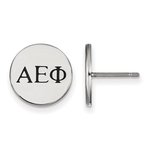 Sterling Silver Rhodium-plated LogoArt Alpha Epsilon Phi Sorority Greek Letters Black Enamel Post Earrings