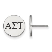 Sterling Silver Rhodium-plated LogoArt Alpha Sigma Tau Sorority Greek Letters Black Enamel Post Earrings view 1
