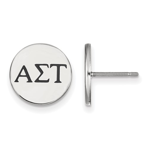 Sterling Silver Rhodium-plated LogoArt Alpha Sigma Tau Sorority Greek Letters Black Enamel Post Earrings