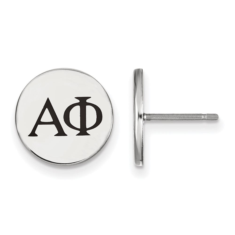 Sterling Silver Rhodium-plated LogoArt Alpha Phi Sorority Greek Letters Black Enamel Post Earrings
