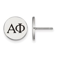 Sterling Silver Rhodium-plated LogoArt Alpha Phi Sorority Greek Letters Black Enamel Post Earrings view 1