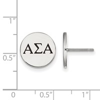 Sterling Silver Rhodium-plated LogoArt Alpha Sigma Alpha Sorority Greek Letters Black Enamel Post Earrings view 2