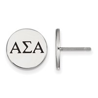 Sterling Silver Rhodium-plated LogoArt Alpha Sigma Alpha Sorority Greek Letters Black Enamel Post Earrings view 1