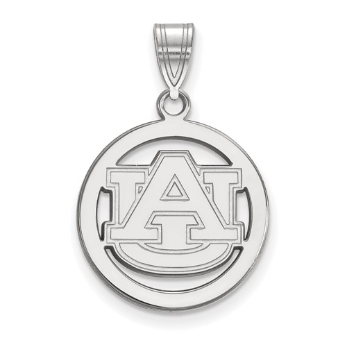 Sterling Silver Rhodium-plated LogoArt Auburn University Medium Circle Pendant