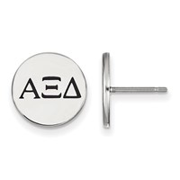 Sterling Silver Rhodium-plated LogoArt Alpha Xi Delta Sorority Greek Letters Black Enamel Post Earrings view 1