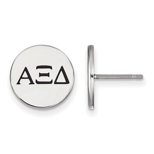 Sterling Silver Rhodium-plated LogoArt Alpha Xi Delta Sorority Greek Letters Black Enamel Post Earrings