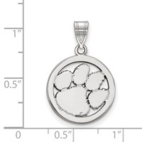 Sterling Silver Rhodium-plated LogoArt Clemson University Tiger Paw Medium Circle Pendant view 2