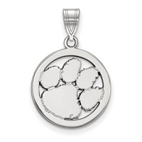 Sterling Silver Rhodium-plated LogoArt Clemson University Tiger Paw Medium Circle Pendant view 1