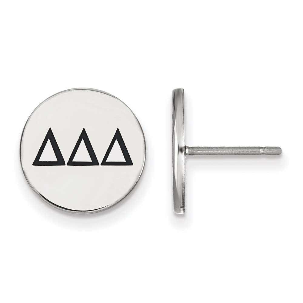 Sterling Silver Rhodium-plated LogoArt Delta Delta Delta Sorority Greek Letters Black Enamel Post Earrings
