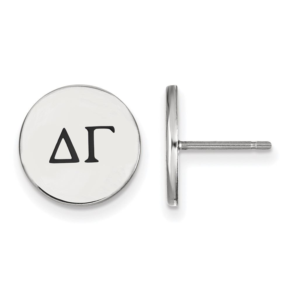 Sterling Silver Rhodium-plated LogoArt Delta Gamma Sorority Greek Letters Black Enamel Post Earrings