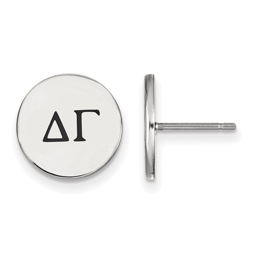 Sterling Silver Rhodium-plated LogoArt Delta Gamma Sorority Greek Letters Black Enamel Post Earrings