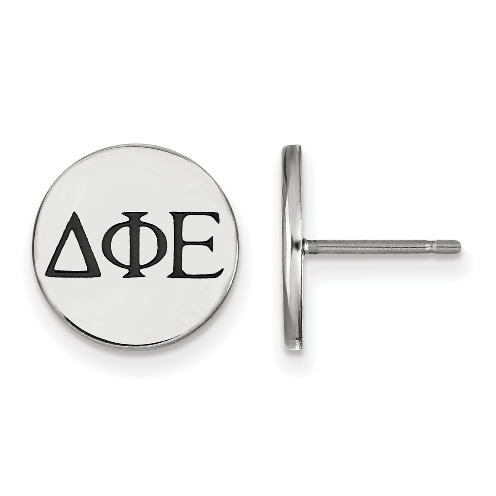 Sterling Silver Rhodium-plated LogoArt Delta Phi Epsilon Sorority Greek Letters Black Enamel Post Earrings