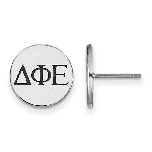 Sterling Silver Rhodium-plated LogoArt Delta Phi Epsilon Sorority Greek Letters Black Enamel Post Earrings