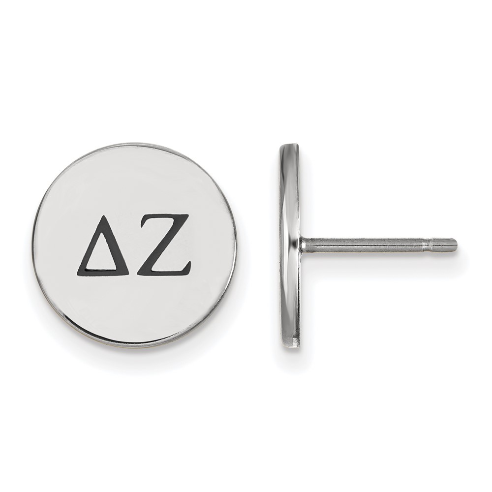 Sterling Silver Rhodium-plated LogoArt Delta Zeta Sorority Greek Letters Black Enamel Post Earrings