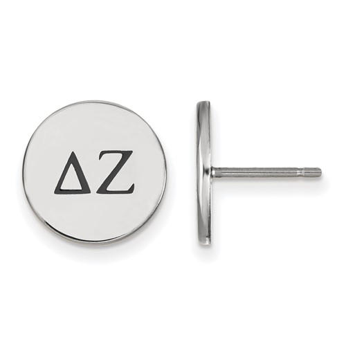 Sterling Silver Rhodium-plated LogoArt Delta Zeta Sorority Greek Letters Black Enamel Post Earrings