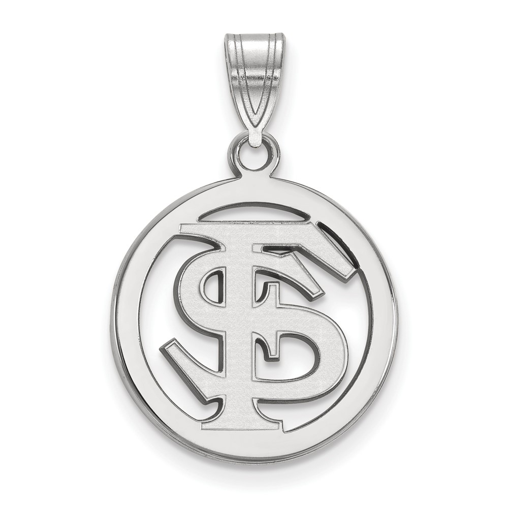 Sterling Silver Rhodium-plated LogoArt Florida State University F-s Medium Circle Pendant