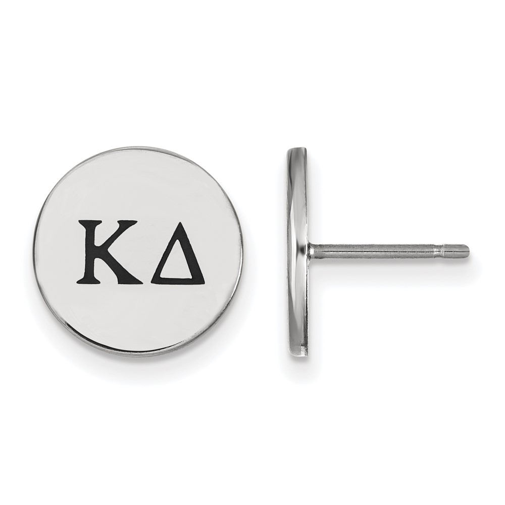 Sterling Silver Rhodium-plated LogoArt Kappa Delta Sorority Greek Letters Black Enamel Post Earrings